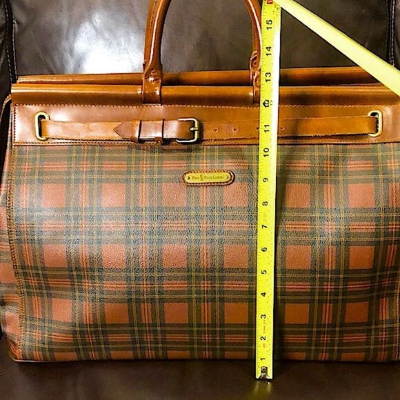 RALPH LAUREN Tartan Plaid Brown Green Doctor Bag Boston Weekend Travel Suitcase - Picture 12 of 17